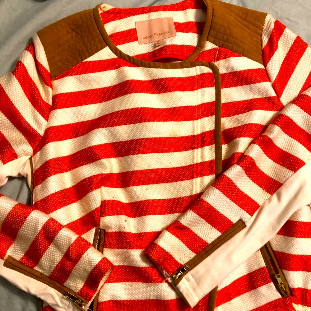 Cream and Orange Stripe Jacket Sz M